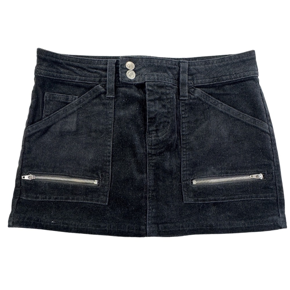 Forever 21 Black Corduroy Mini Skirt Zip Pocket Moto Style Size Small y2k grunge